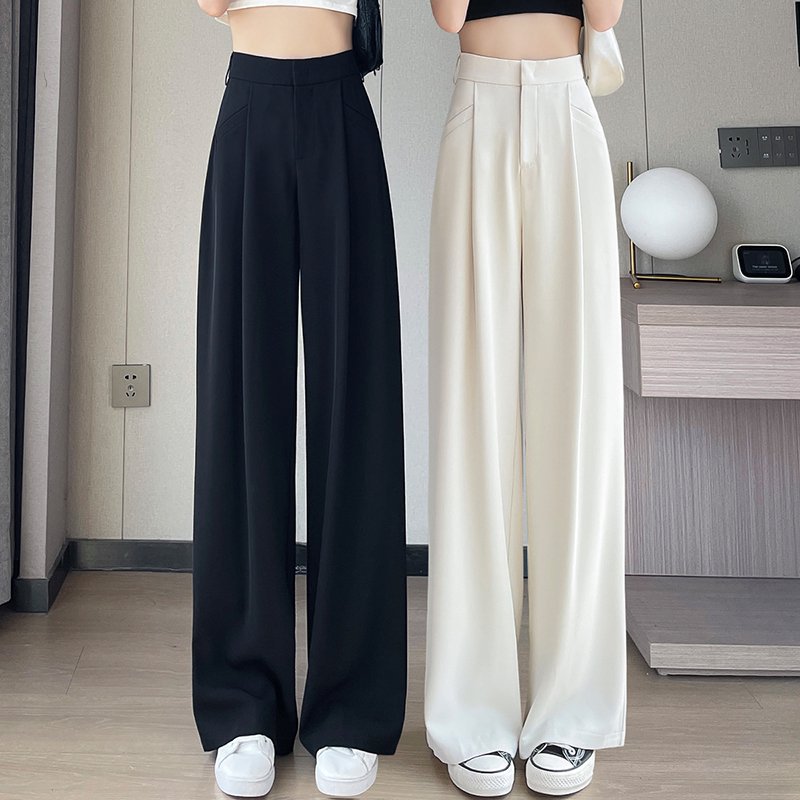 冰丝西装裤窄版阔腿裤女夏季薄款小个子高腰显瘦宽松垂感拖地长裤