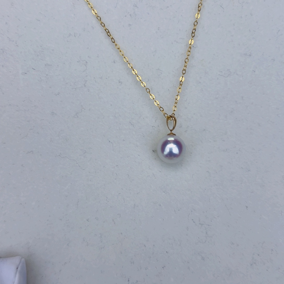 海水珍珠海水akoya瓜子扣吊坠8-9mm18K金镶嵌