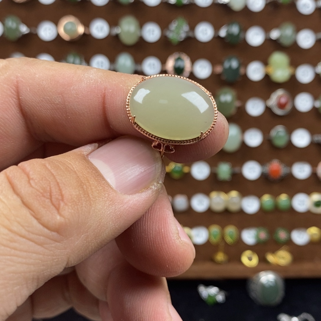 软玉戒指银S925镀金镶嵌