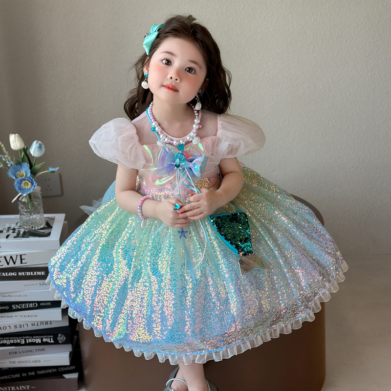 女童连衣裙夏装2025新款儿童洛丽塔公主裙女孩生日纱裙美人鱼裙子