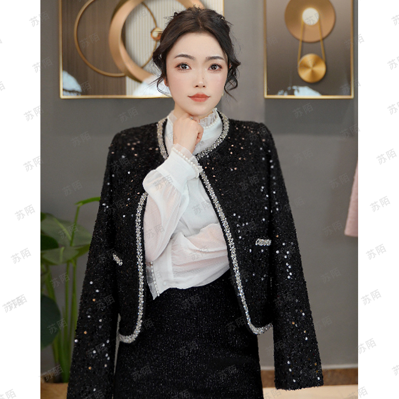 清高级潮牌小香风羊毛外套女春秋气质黑色重工时尚百搭爆款2025新