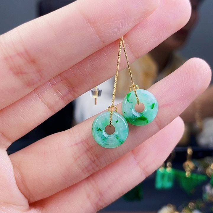 翡翠耳饰银S925镶嵌饰品