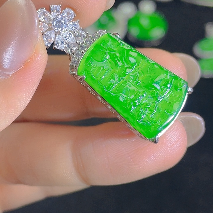 翡翠银S925镶嵌吊坠(不含链)