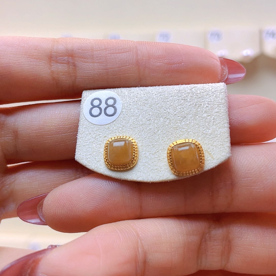 和田玉耳饰银S925镀金镶嵌