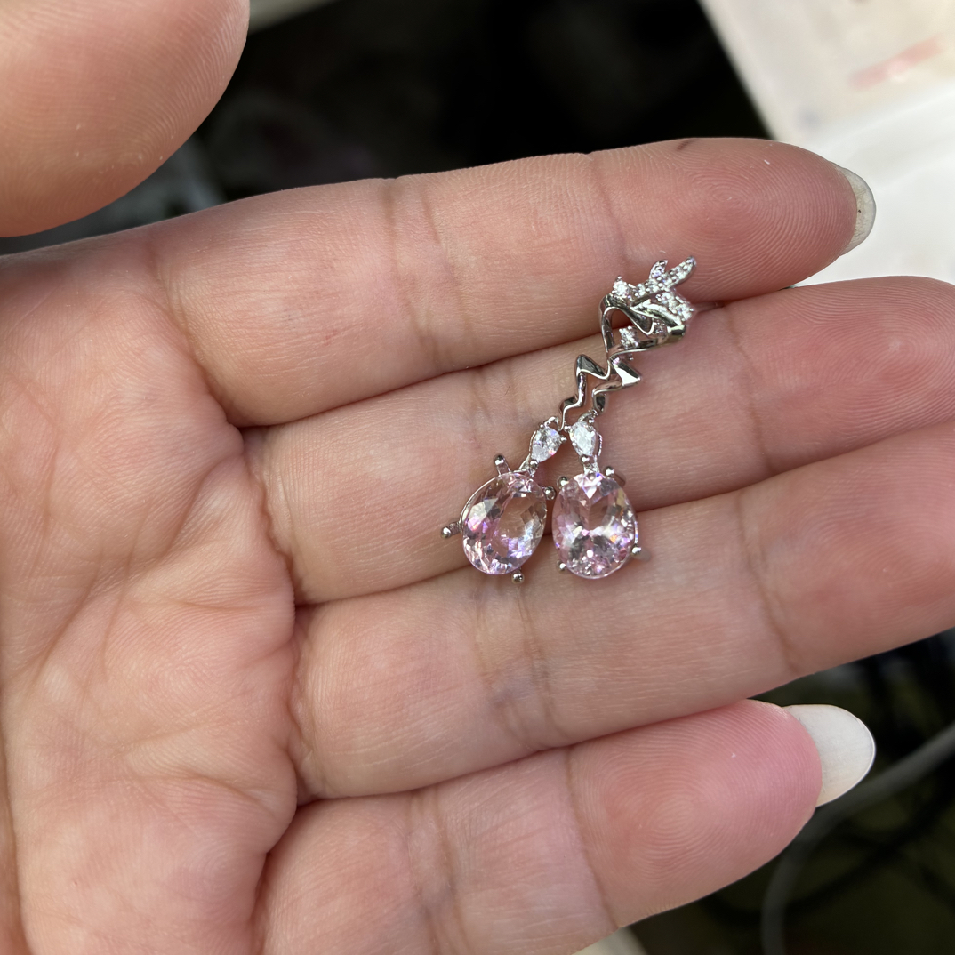 国首质检天然宝石摩根石耳环S925银