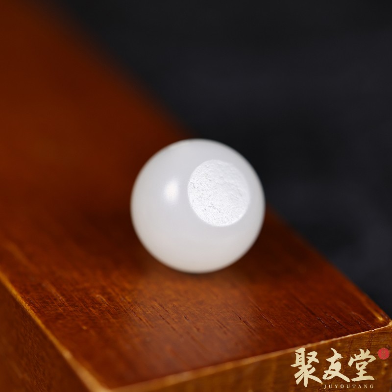 聚友堂王伟玉雕13.8mm新疆和田玉籽料白玉圆珠单珠带皮玉珠子250