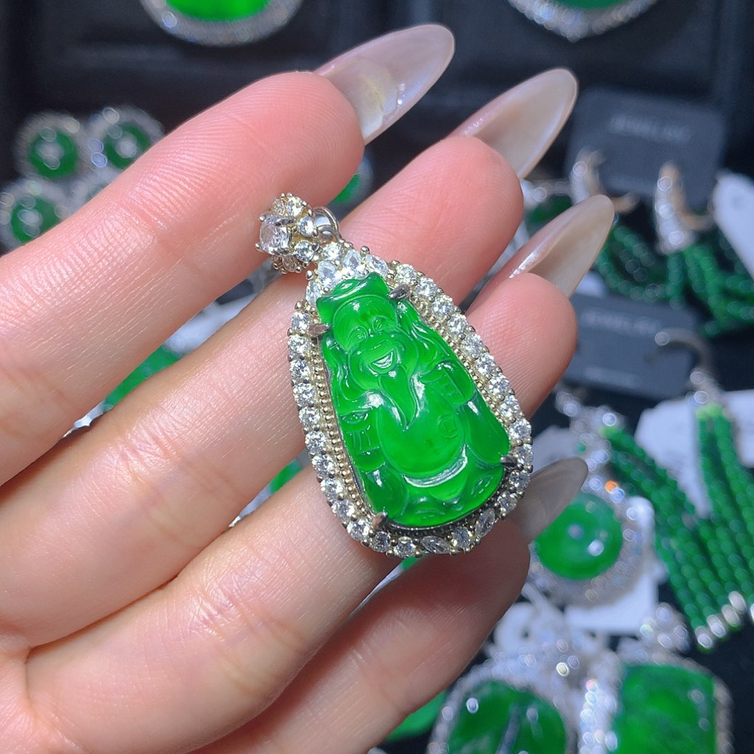 翡翠吊坠(不含链)银S925镶嵌翡翠