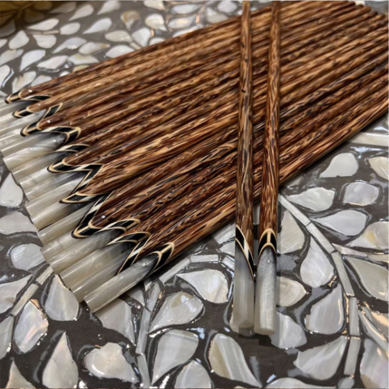 KA-||东南亚牛角镶嵌天然椰子木手工艺术品家用中式10双