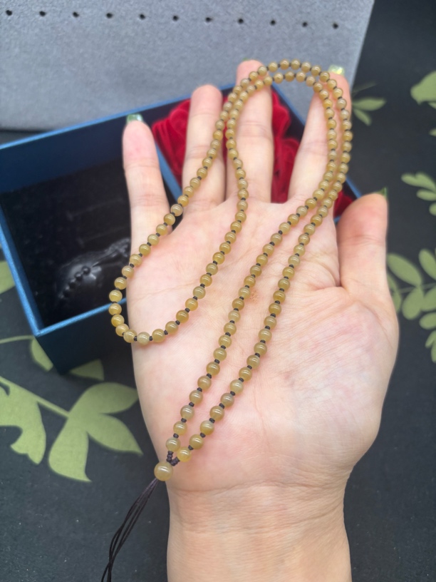 福利新疆和田玉且末糖圆珠4mm玉石珠链挂件绳毛衣链项链长链百搭