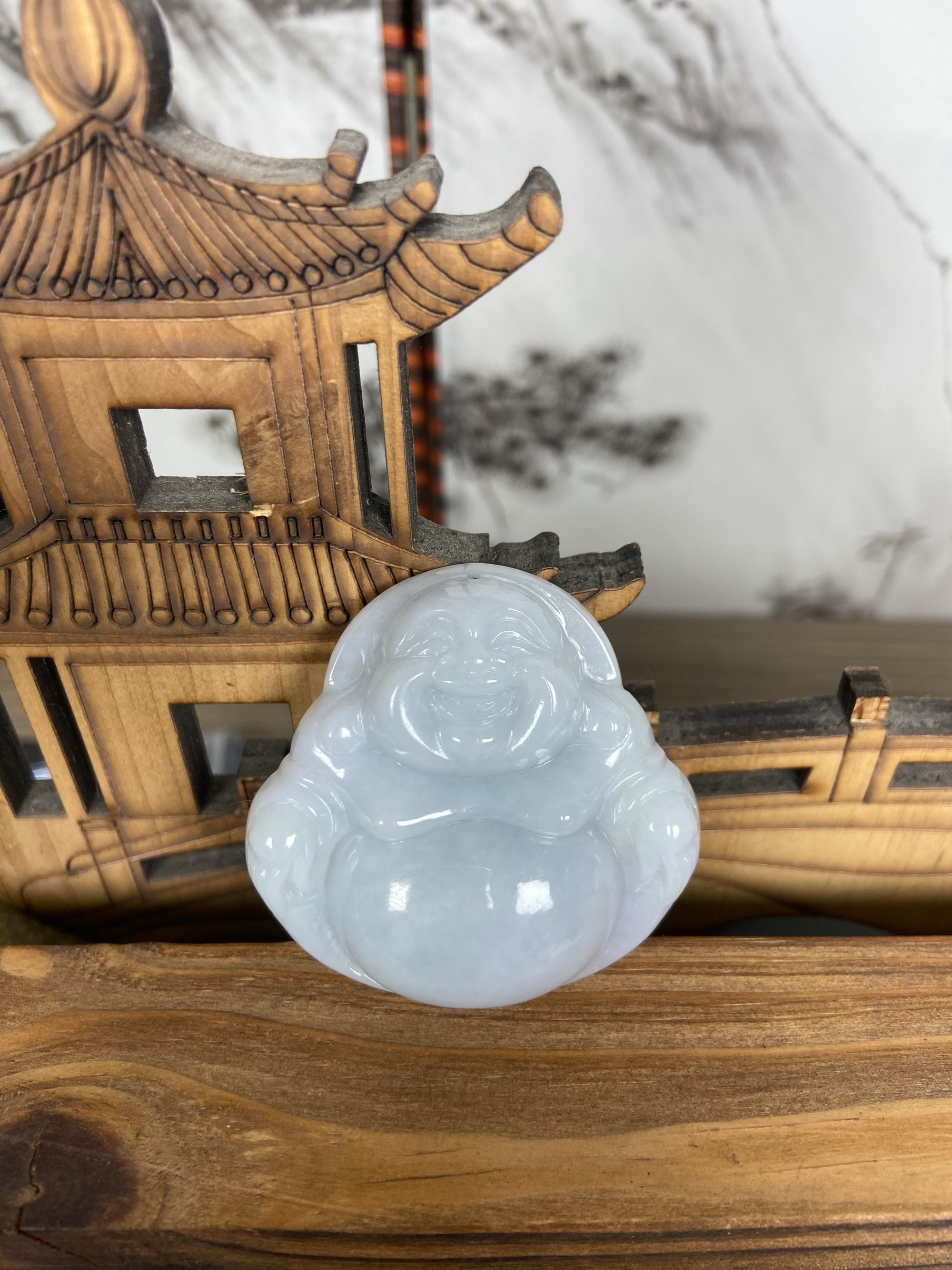 天然缅甸A货翡翠 大佛公玉石挂件可作礼物