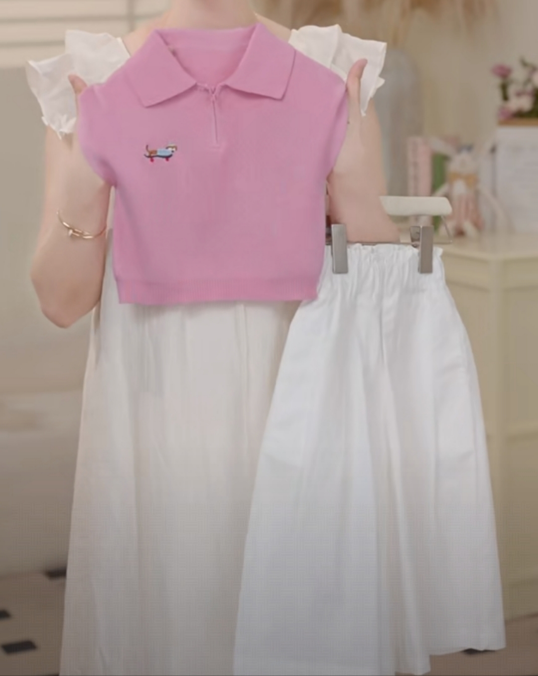 2025夏季新款韩版薄款刺绣POLO翻领背心棉布裤套装25530B