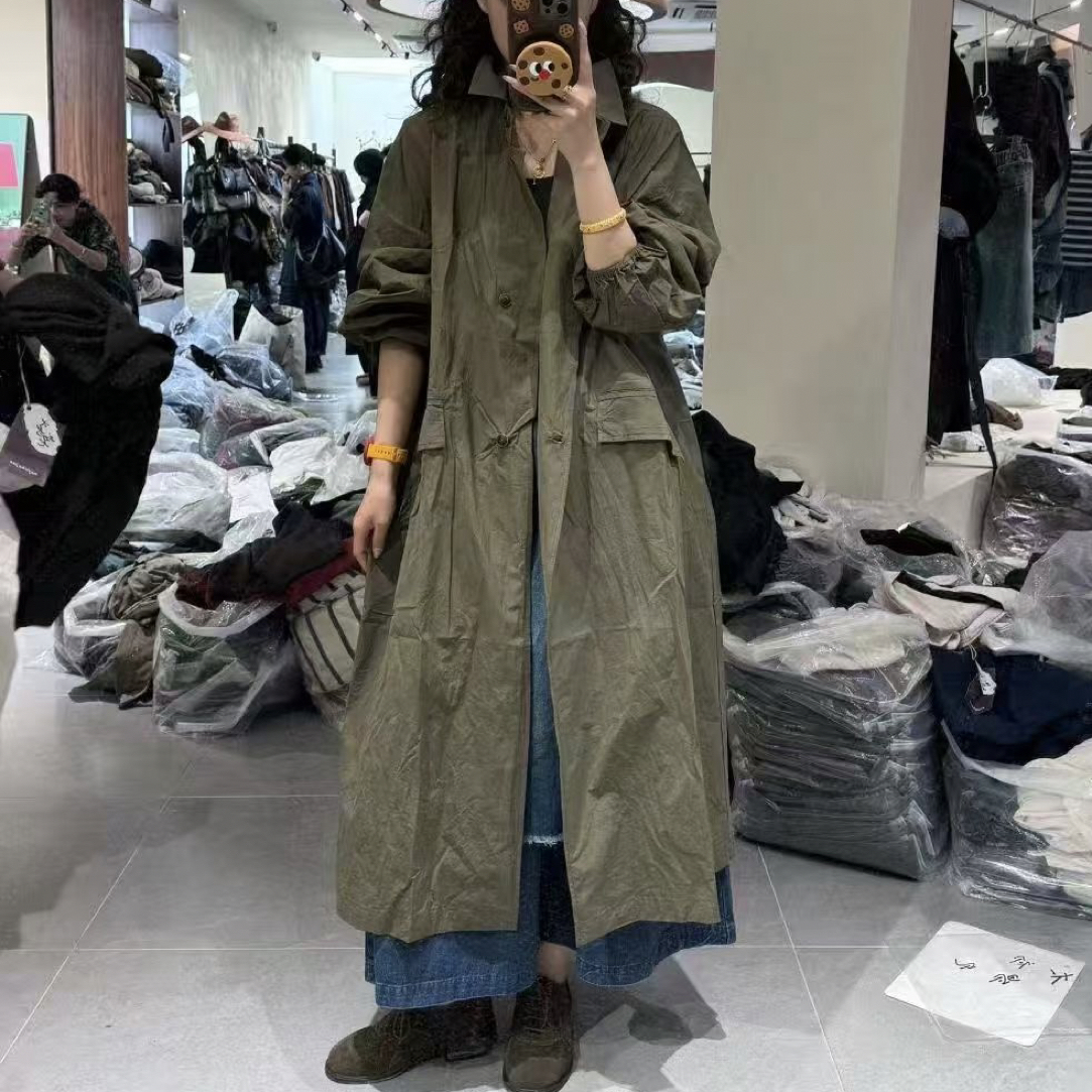 休闲极简风格早秋新款宽松百搭翻领双门襟风衣外套
