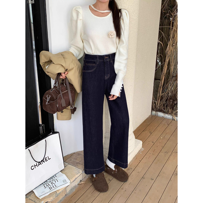 【9801】 冬季薄绒款 黑金丹宁原牛 四面弹直筒牛仔裤