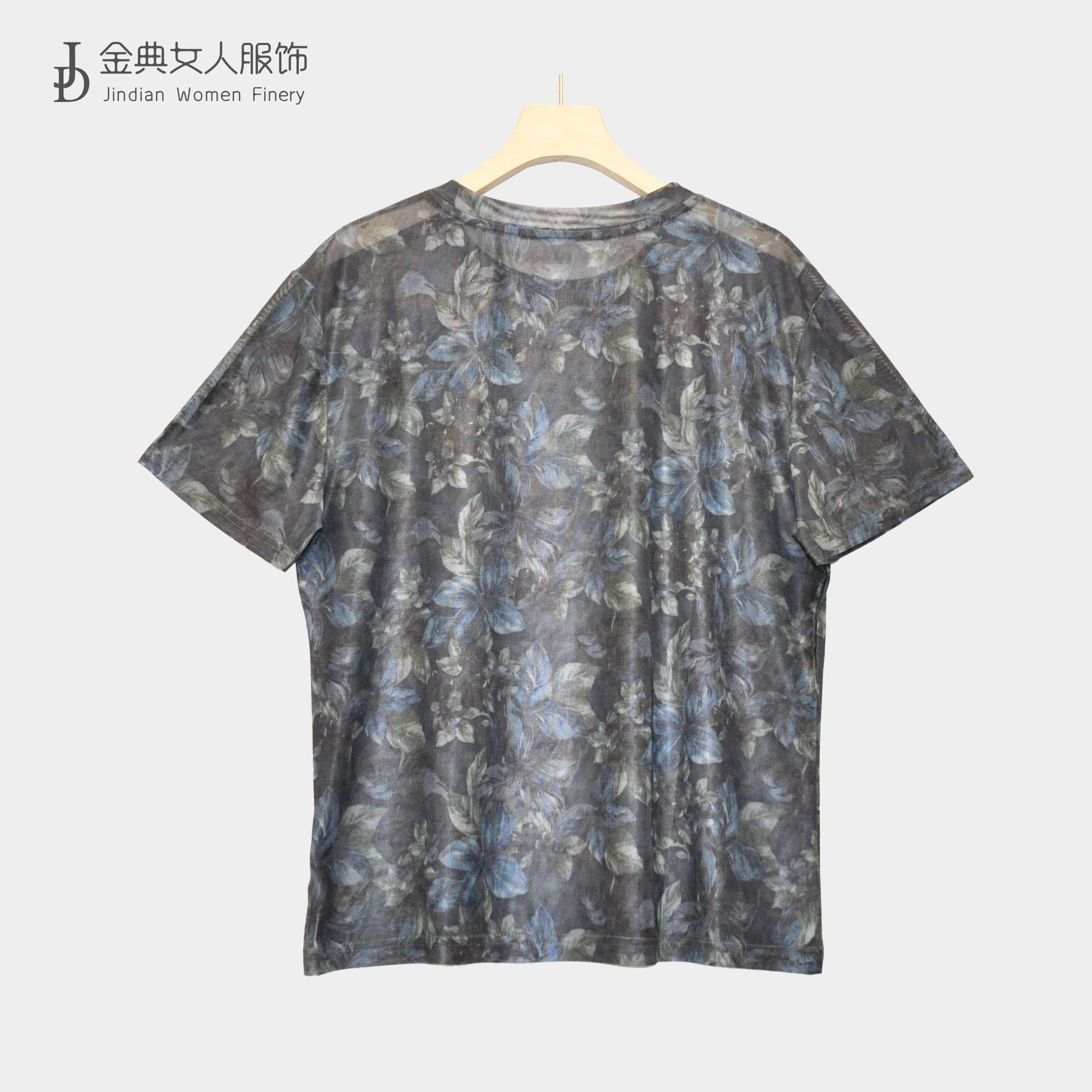  【金典女人服饰】轻奢复古印花时尚短袖洋气T恤  显瘦女上衣5352