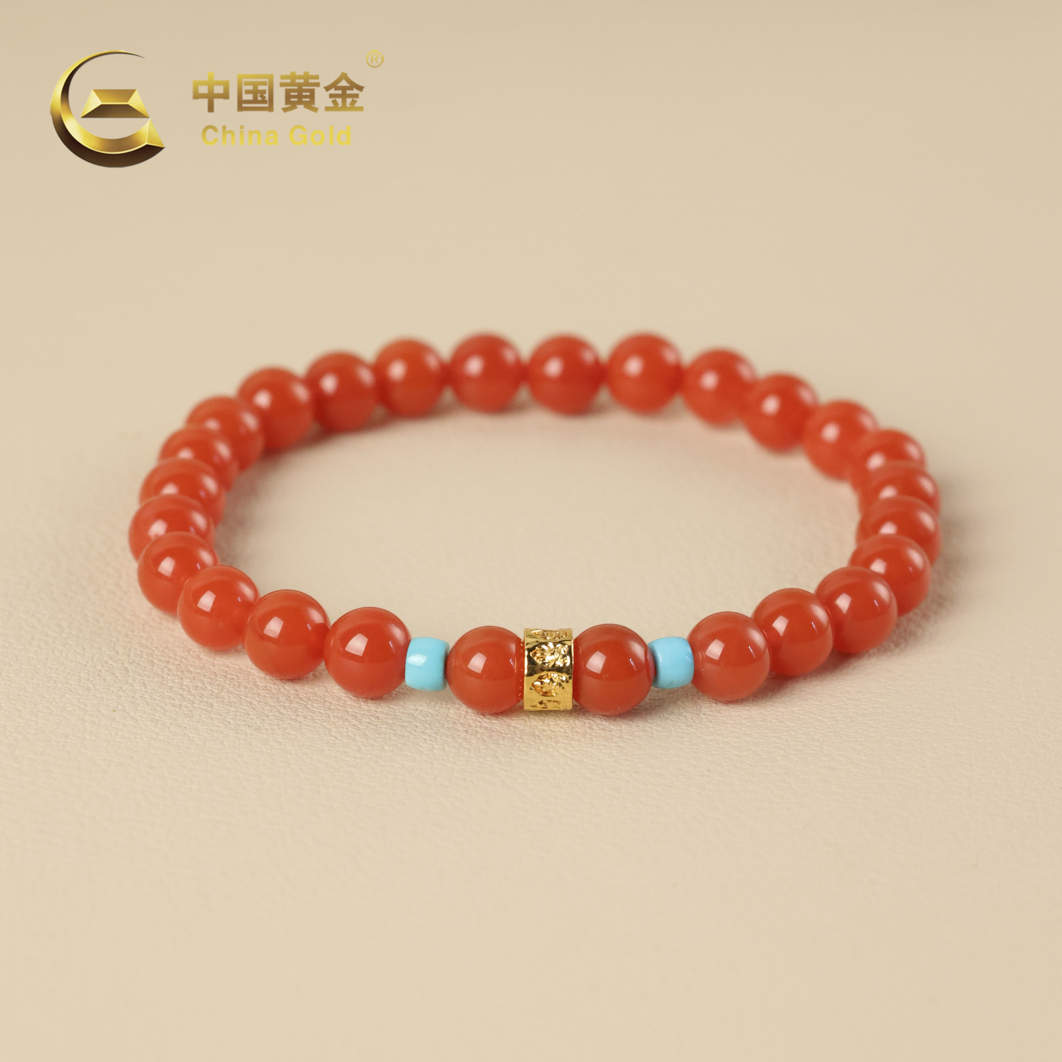  【中国黄金】庆吉 | 南红*手串*18K金镶嵌-S4197-L-Y