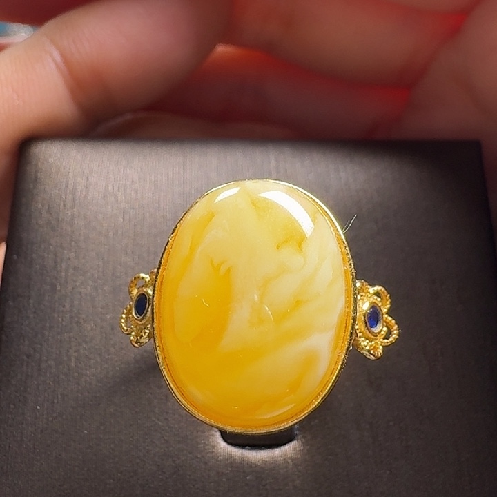 蜜蜡银S925镶嵌戒指戒指