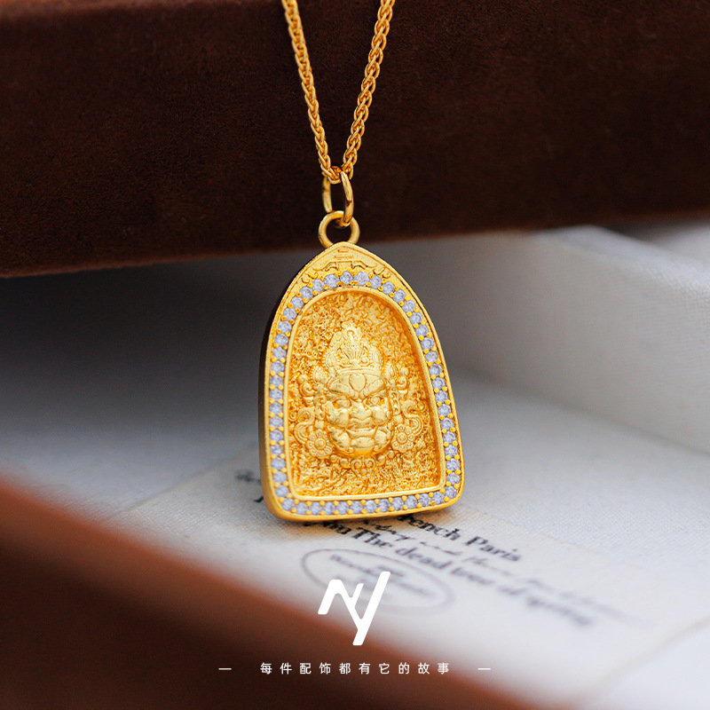 铜合金吊坠 金店款久不掉色微镶黄财神吊坠精致女锁骨链