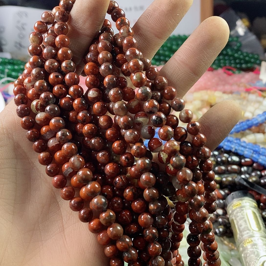 玛瑙/玉髓珠宝半成品合金一条天然6mm战国红玛瑙圆珠