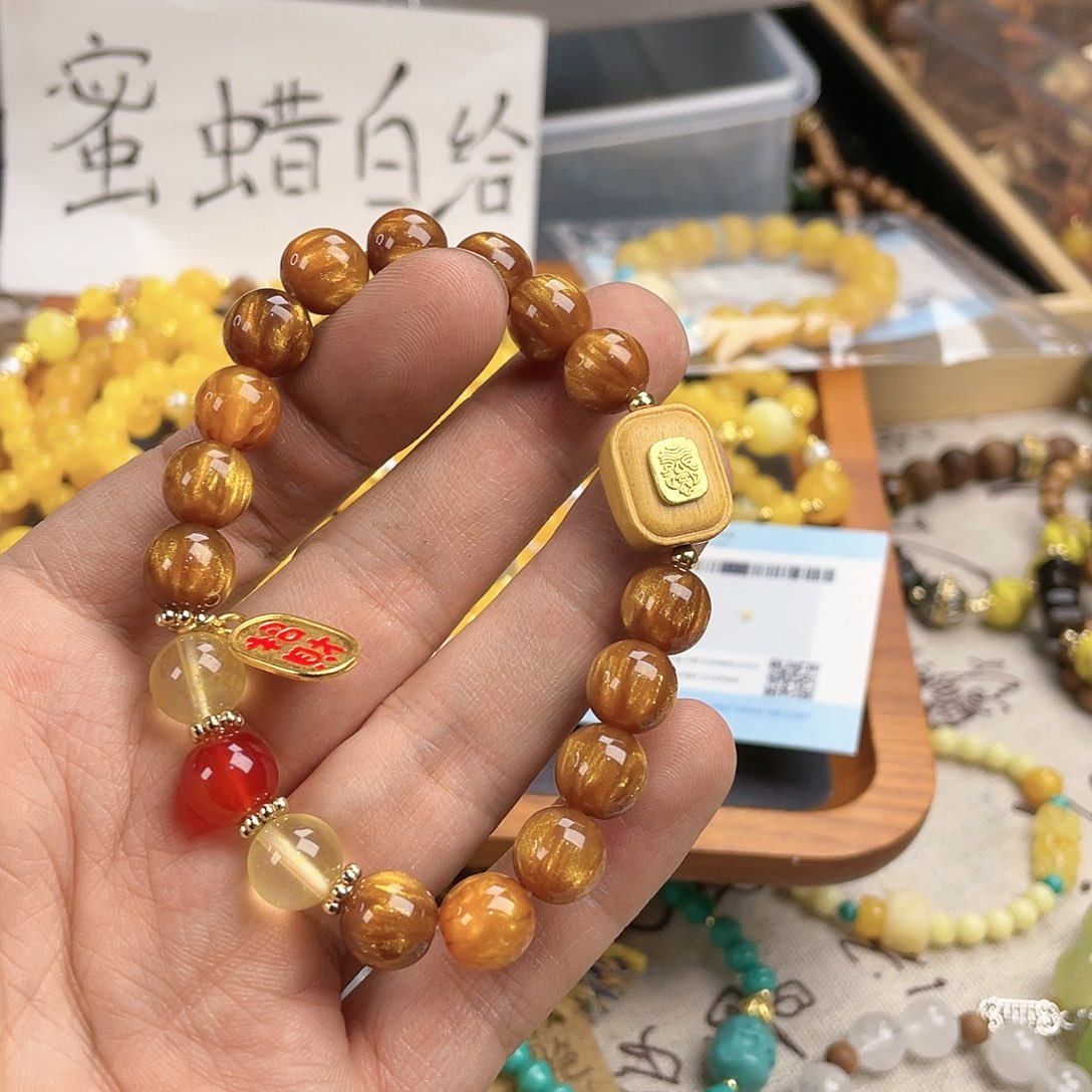 檀香木手串银S925镀金镶嵌