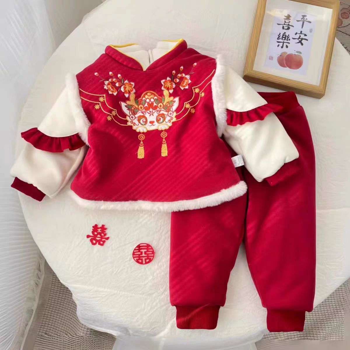 【小龙姑娘】女童冬季2025新款中国风加绒加厚拜年服两件套M-R-D78