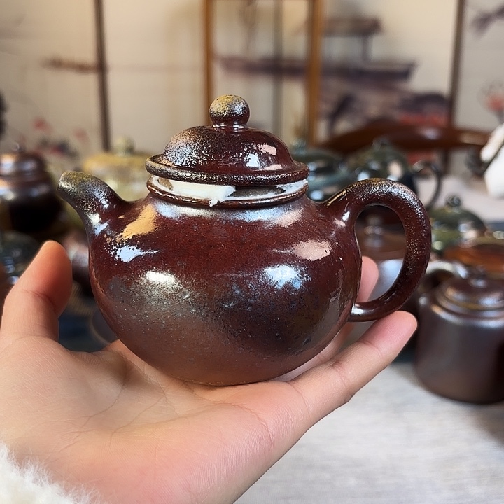 壶微瑕柴烧紫砂壶天青莲子