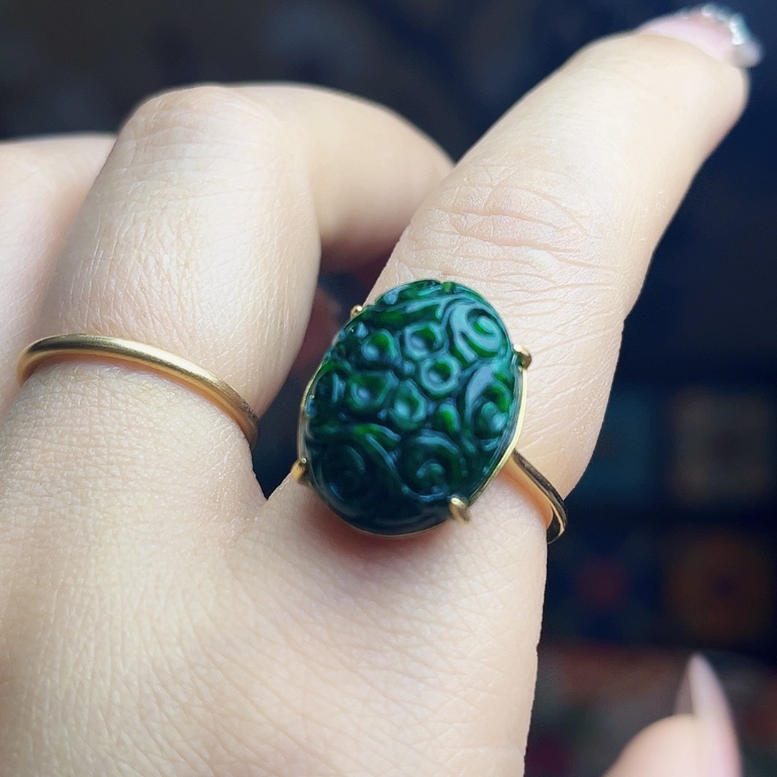 翡翠银S925镶嵌颈饰戒指