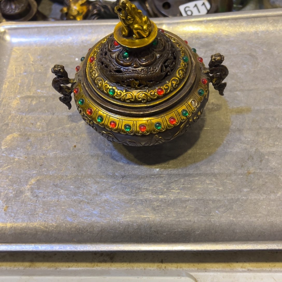 西***狼黄铜摆件，文房摆件