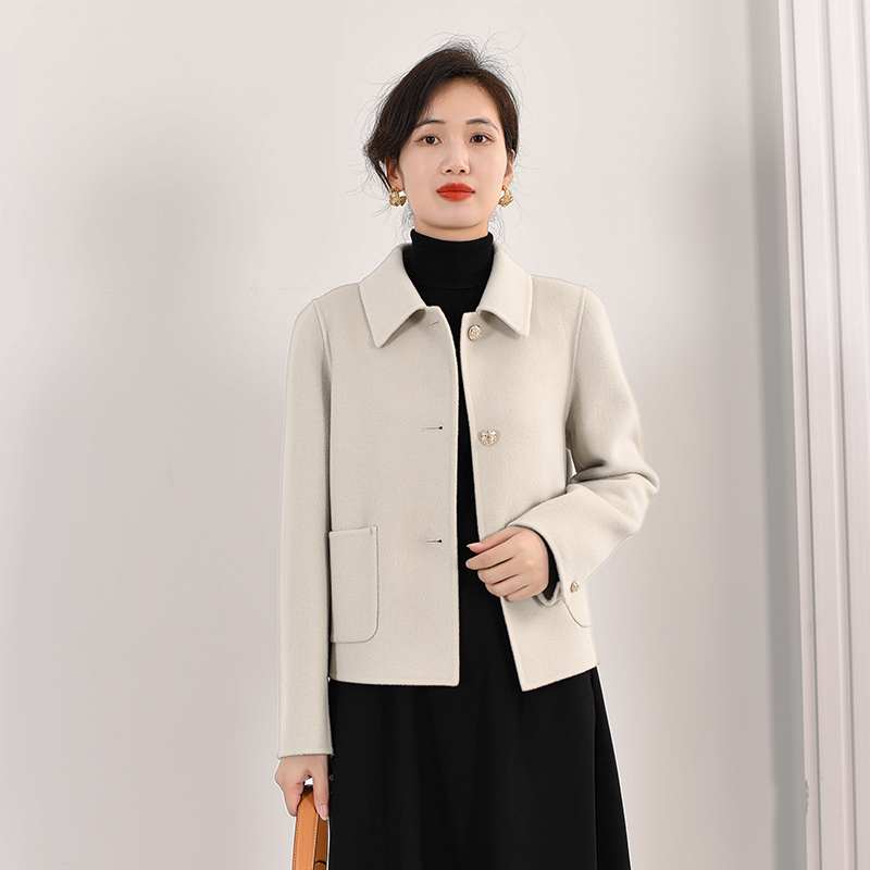 EKNR100%羊毛大衣女短款秋冬小香风外套女高级质感金属扣双面呢