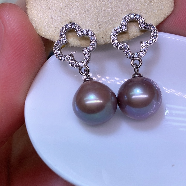 银S925镶嵌耳饰淡水珍珠