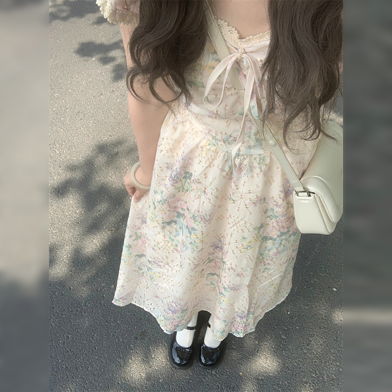 3392粉色碎花连衣裙子女2024新款夏季高级感设计感仙气长裙温柔风