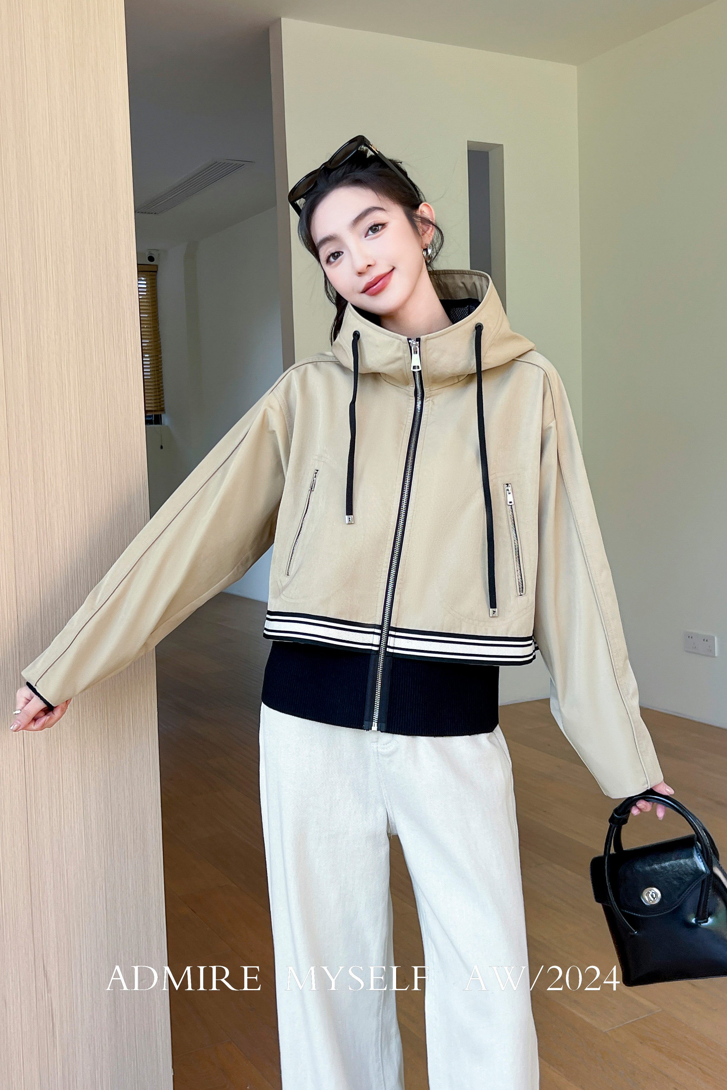 卡其色女士短款风衣