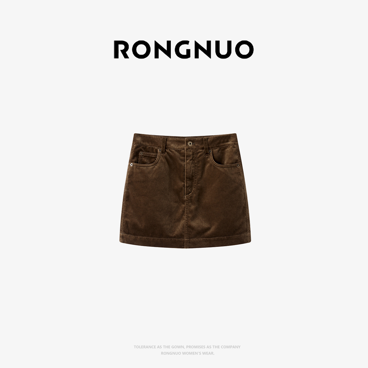 容诺【半身裙】25秋新品复古棕绒中腰直筒半身裙内置衬裤女K7365