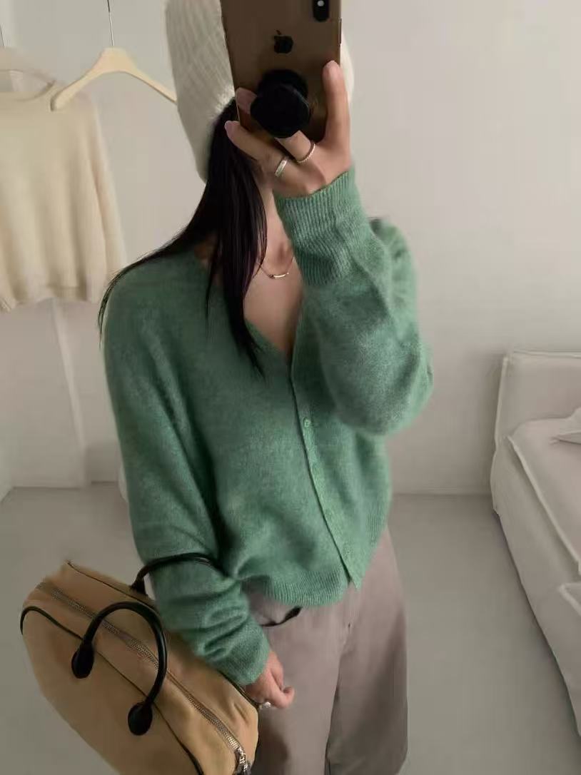 K2089 <青提奶盖> 春秋冬韩系减龄显白羊毛针织开衫女