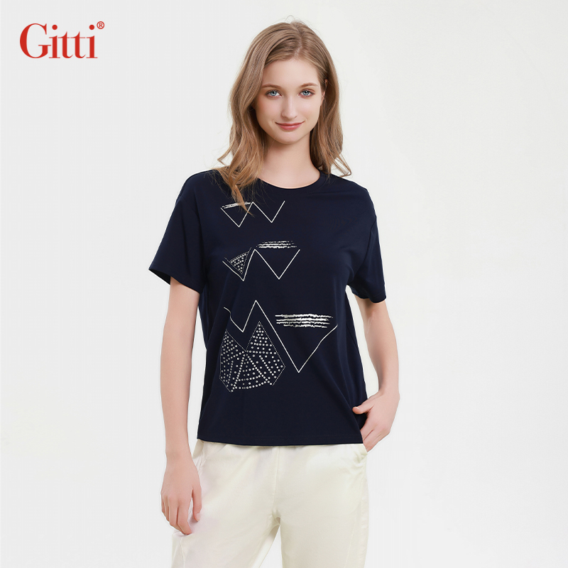 Gitti/吉蒂2025春夏新款印花休闲减龄舒适大码T恤女G251314