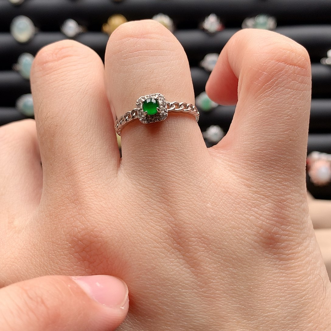 翡翠戒指银S925镶嵌0033