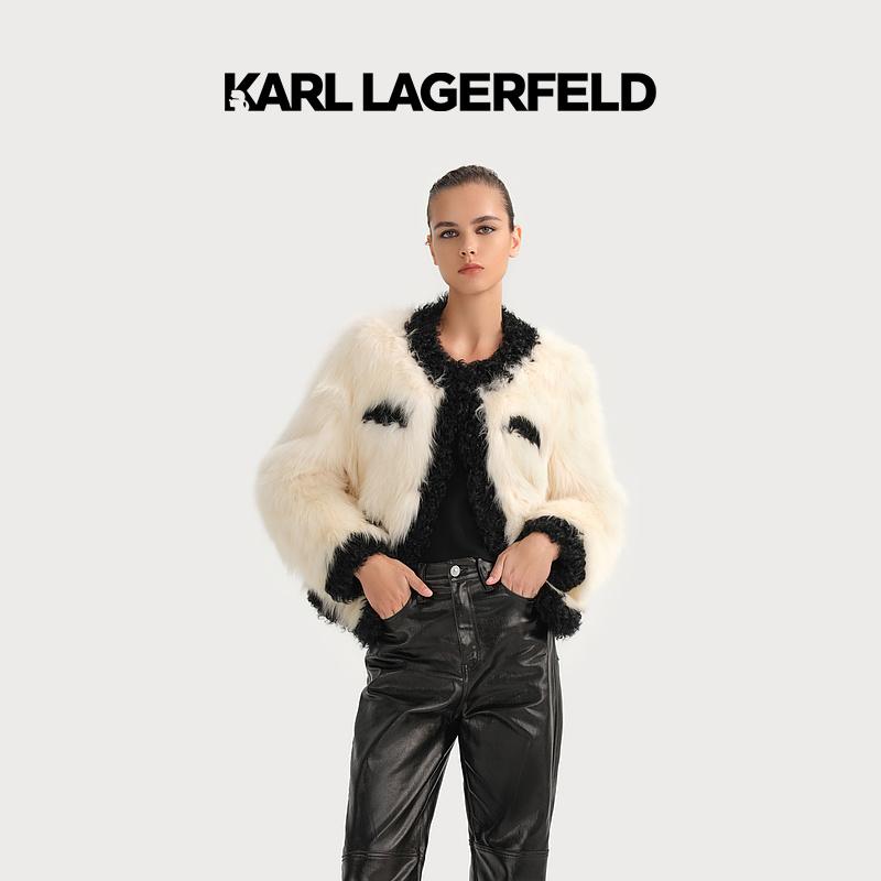 【官方】KARL LAGERFELD卡尔拉格斐23秋冬黑白拼色皮外套236L1938