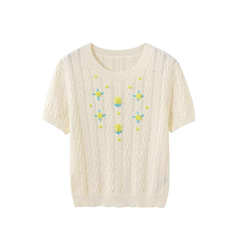 2号【玫瑰花】夏季圆领单件短款夏套头冰丝针织纯色上衣薄款C1651