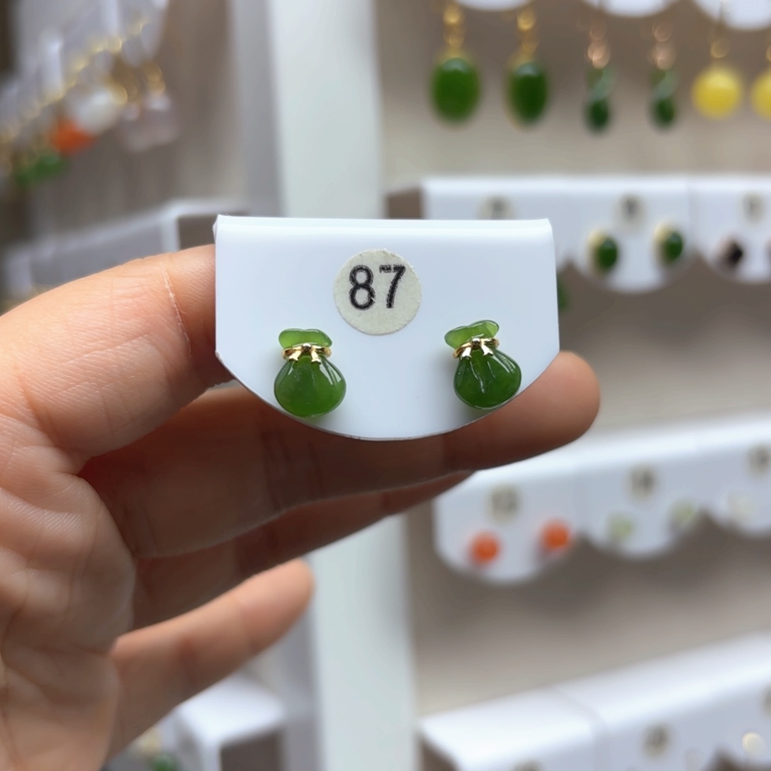 和田玉耳饰银S925镶嵌