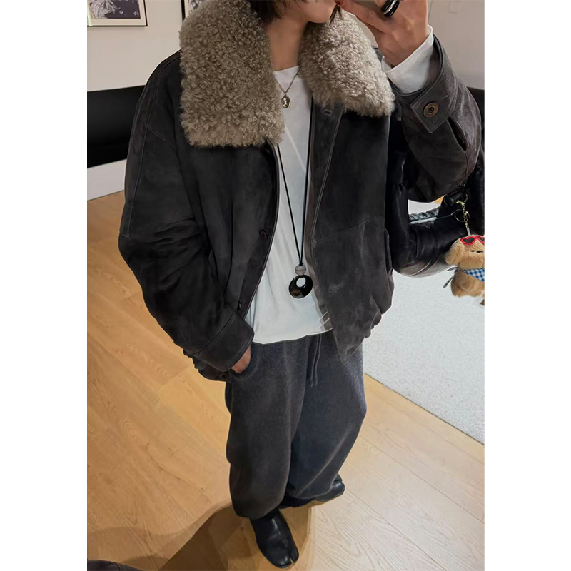 【李嗨嗨 LEHEIHEI】混种羊反绒真皮羽绒皮衣外套 257810