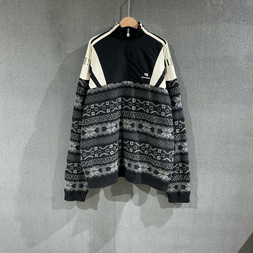 95新 Balenciaga/巴黎世家 （pm）校服拼接羊毛毛衣 xs码/2888