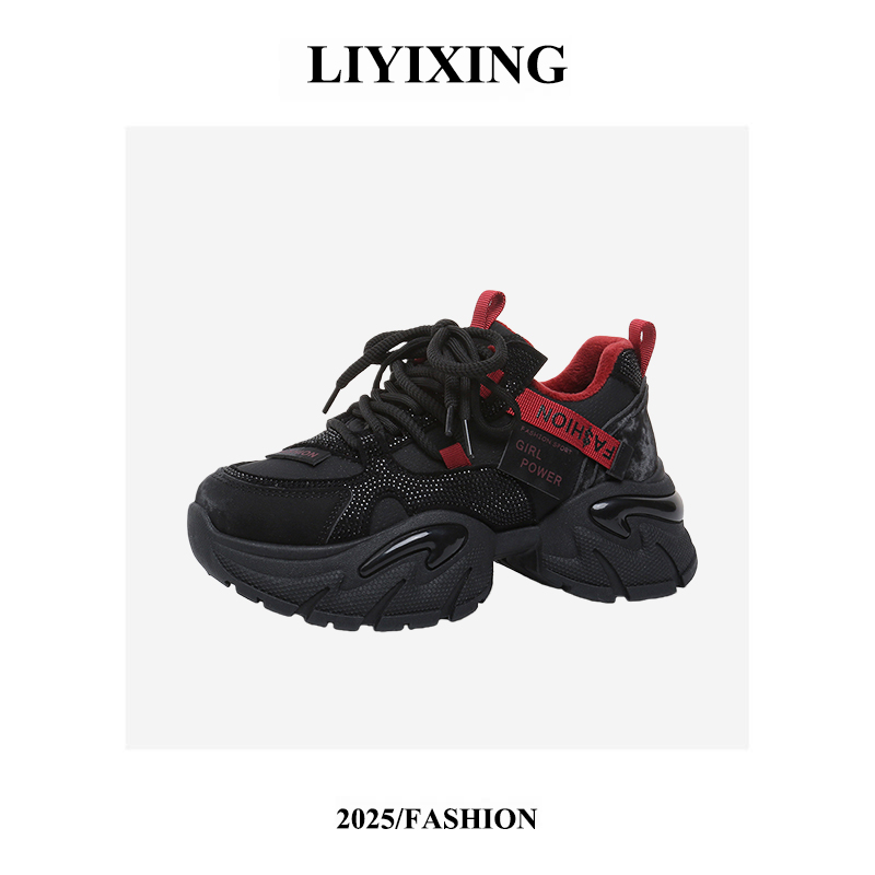 韩版百搭通勤厚底显高老爹鞋冬季新款加绒时尚休闲鞋