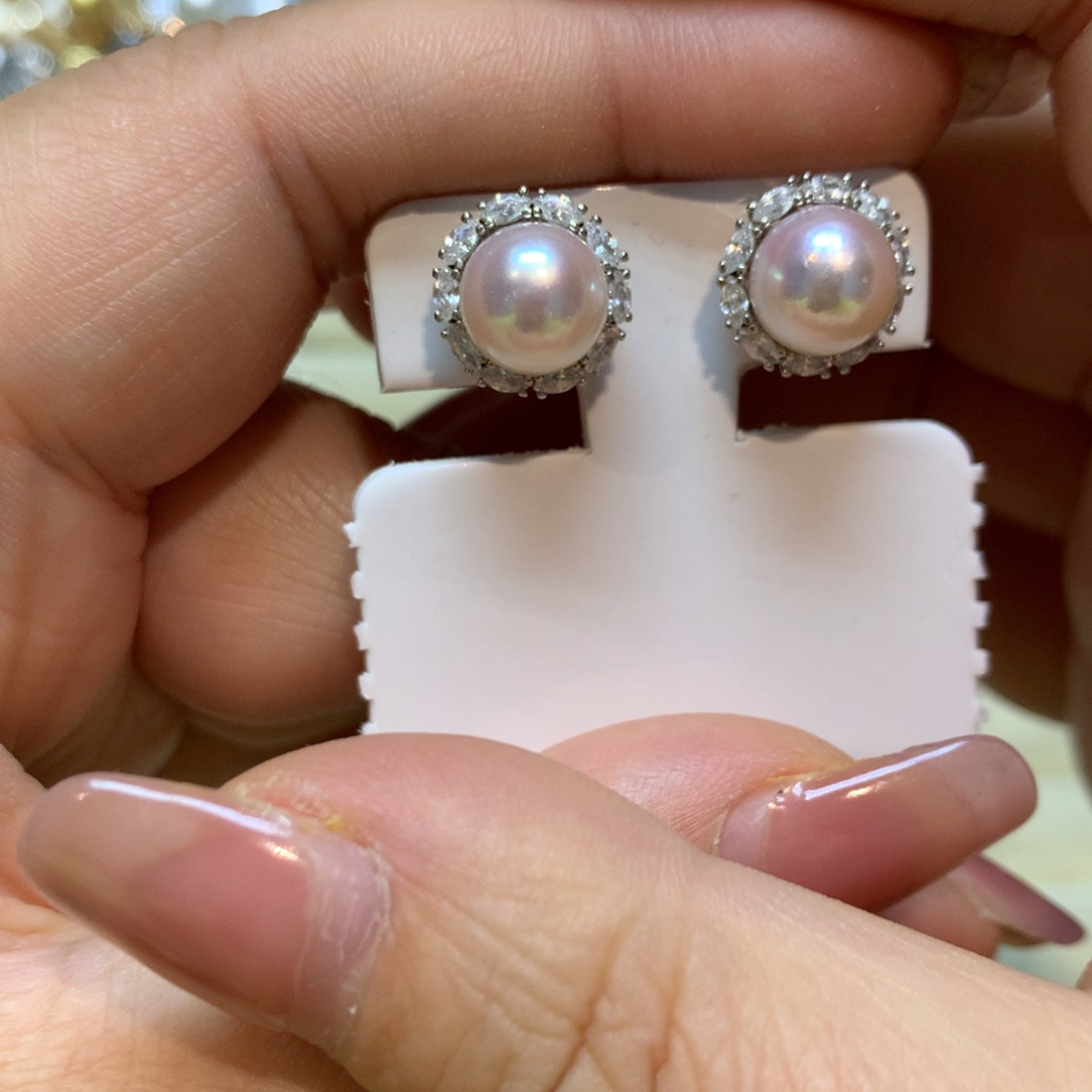 海水珍珠耳饰银S925镶嵌