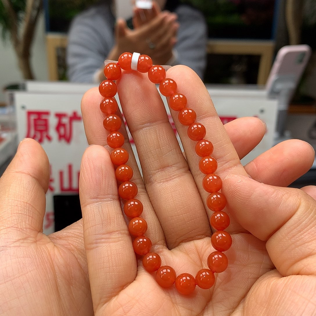 南红玛瑙原矿南红6mm+冰红手串未镶嵌