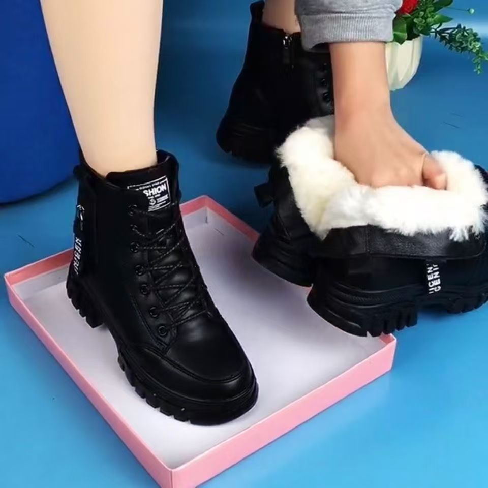 厚底羊毛马丁靴女雪地软皮2025特厚加绒冬季加厚防滑保暖棉鞋短靴