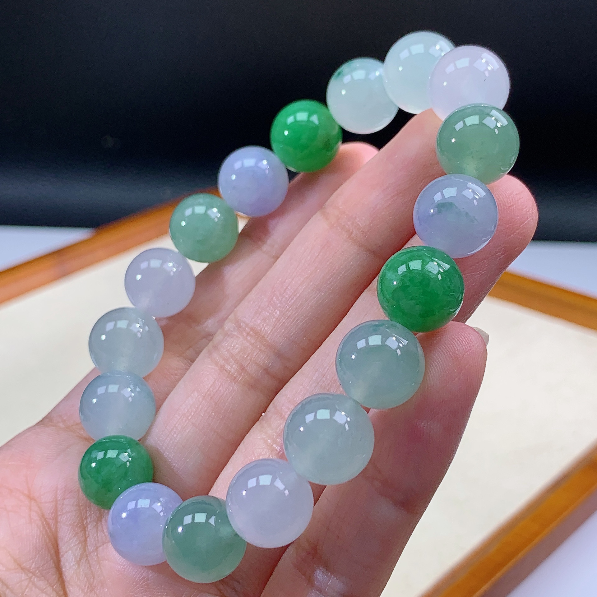 7.18-18缅甸天然翡翠A货多宝手串卡10.8mm18颗粒