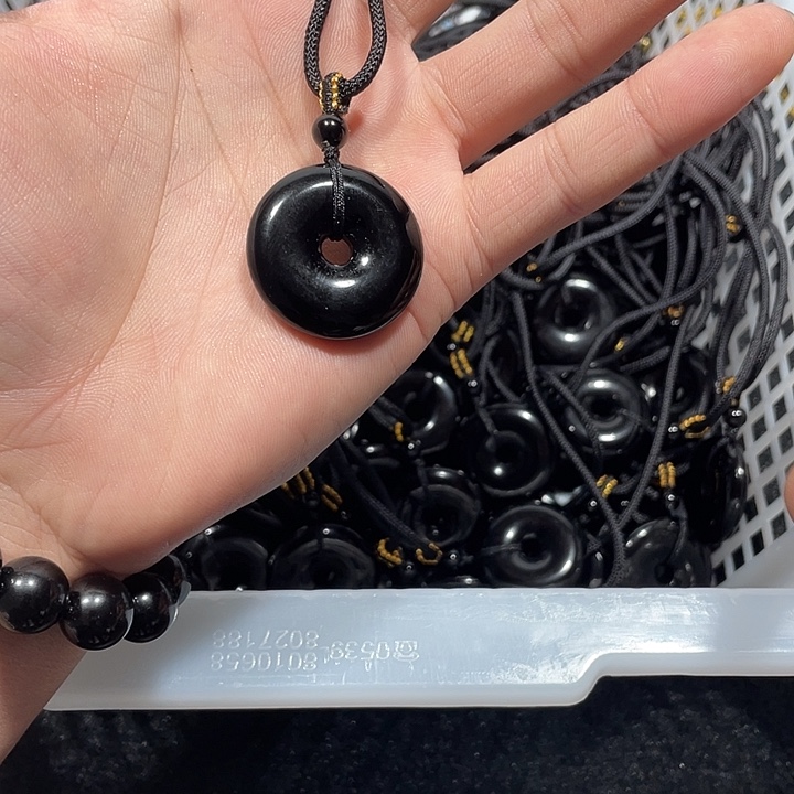 黑曜岩合金颈饰黑曜石平安扣