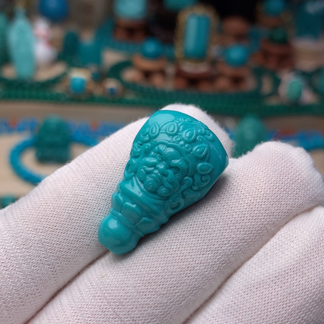 绿松石珠宝奇石未镶嵌黄财神16m m