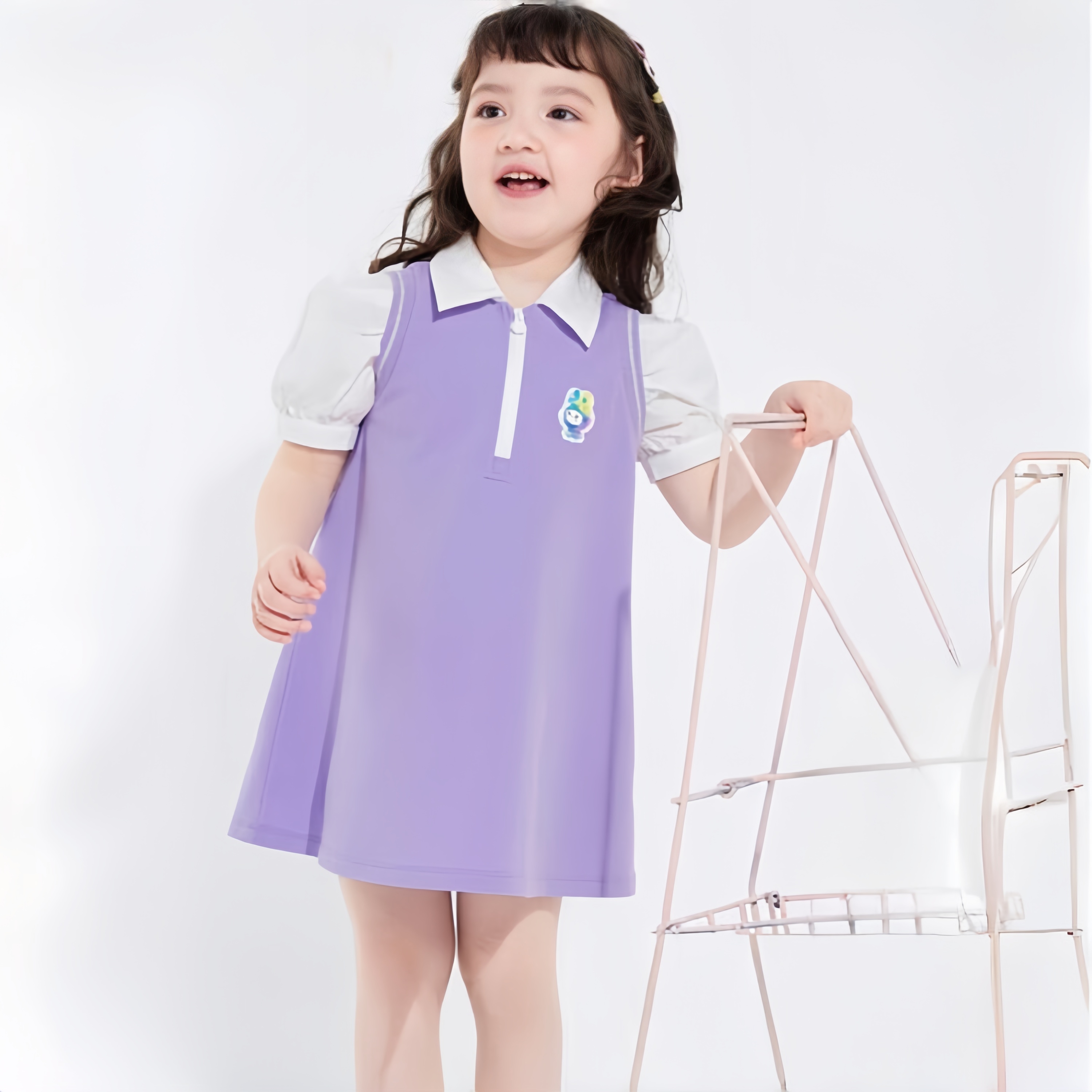 90-130码巴家儿童假两件连衣裙小童夏装百搭新款女童休闲学院风裙