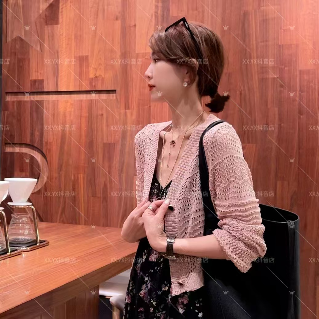 XX.YX夏季新品冰冰凉镂空钩花短款针织开衫3551