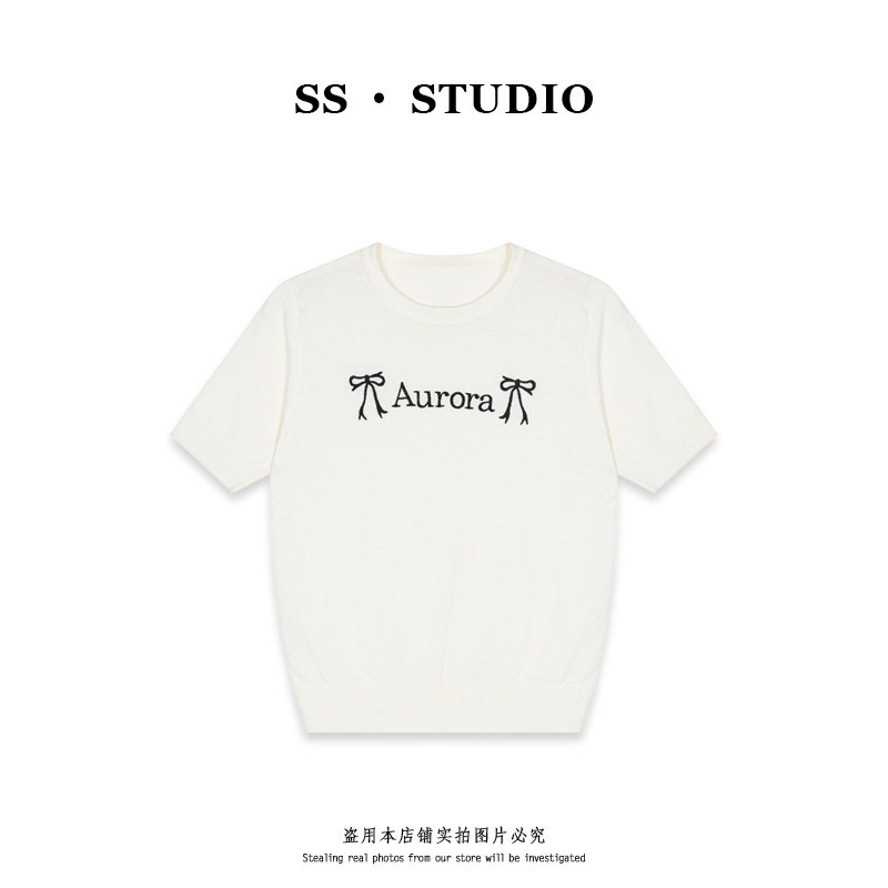 【SUSU】重工字母刺绣圆领针织衫夏季薄款休闲百搭短袖上衣SS-5532